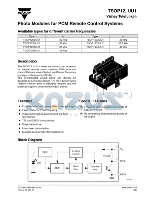 TSOP1236UU1 datasheet - Photo Modules for PCM Remote Control Systems