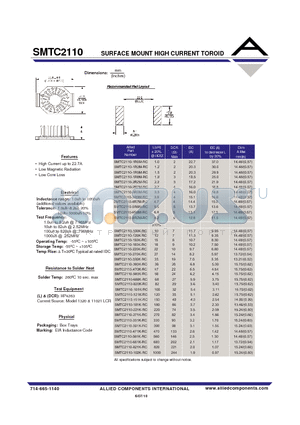 SMTC2110-390K-RC datasheet - SURFACE MOUNT HIGH CURRENT TOROID