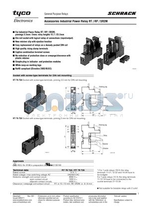 RP28500 datasheet - Accessories Industrial Power Relay RT / RP / SR2M