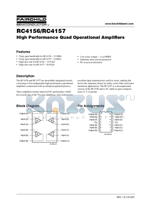 RC4157N datasheet - High Performance Quad Operational Amplifiers