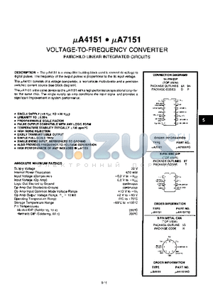 RC4151 datasheet - VOLTAGE-TO-FREQUENCY CONVERTER