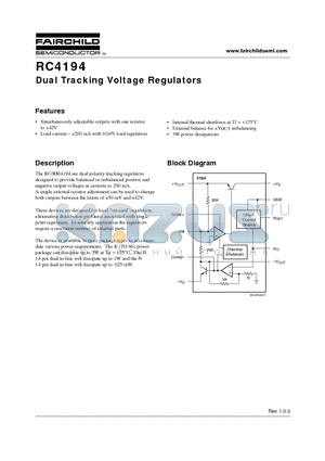 RC4194 datasheet - Dual Tracking Voltage Regulators