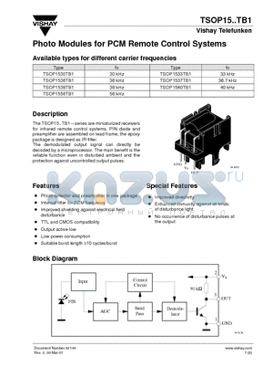TSOP1533TB1 datasheet - Photo Modules for PCM Remote Control Systems