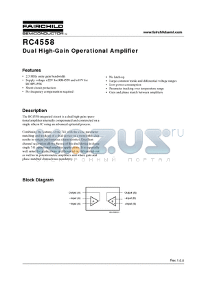 RC4558 datasheet - Dual High-Gain Operational Amplifier