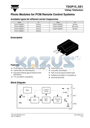 TSOP1540SE1 datasheet - Photo Modules for PCM Remote Control Systems
