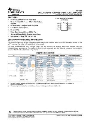 RC4558D datasheet - DUAL GENERAL-PURPOSE OPERATIONAL AMPLIFIER