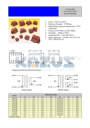 TL38US-100-320 datasheet - STANDARD ENCAPSULATED TRANSFORMER