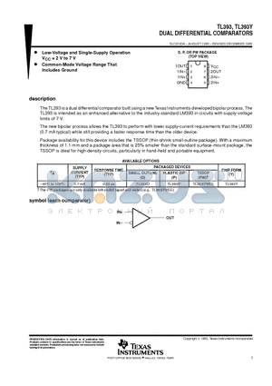 TL393 datasheet - DUAL DIFFERENTIAL COMPARATORS