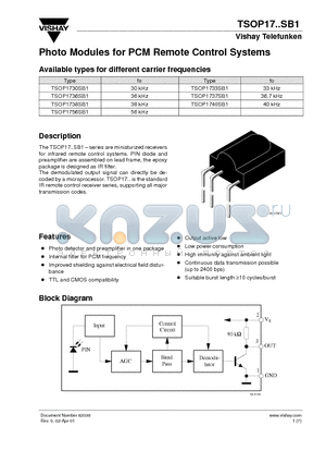 TSOP1730SB1 datasheet - Photo Modules for PCM Remote Control Systems