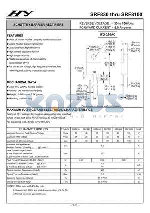 SRF840 datasheet - SCHOTTKY BARRIER RECTIFIERS