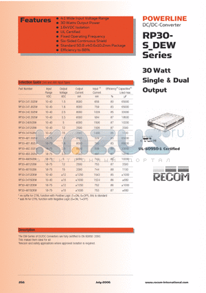 RP30-4815DEWN datasheet - 30 Watt Single & Dual Output