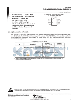 RC4560IDE4 datasheet - DUAL AUDIO OPERATIONAL AMPLIFIER