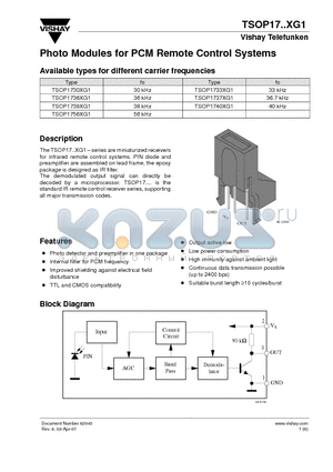 TSOP1737XG1 datasheet - Photo Modules for PCM Remote Control Systems