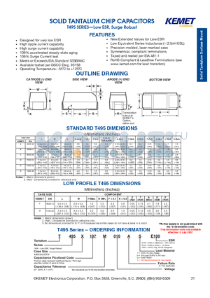 T495A107K010AHS4095 datasheet - SOLID TANTALUM CHIP CAPACITORS