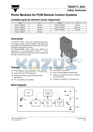 TSOP1740XG1 datasheet - Photo Modules for PCM Remote Control Systems