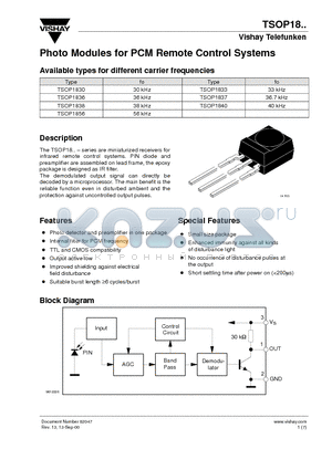 TSOP1830 datasheet - Photo Modules for PCM Remote Control Systems