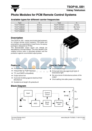 TSOP1830SB1 datasheet - Photo Modules for PCM Remote Control Systems