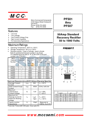 PF502 datasheet - 50Amp Standard Recovery Rectifier 50 to 1000 Volts