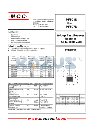 PF502N datasheet - 50Amp Fast Recover Rectifier 50 to 1000 Volts