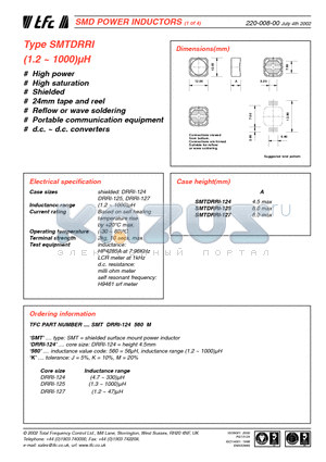 SMTDRRI-125-101M datasheet - SMD POWER INDUCTORS -Type SMTDRRI (1.2 ~ 1000)uH-