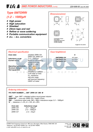 SMTDRRI-125-1R3N datasheet - SMD POWER INDUCTORS -Type SMTDRRI (1.2 ~ 1000)uH-