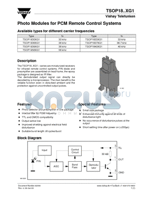 TSOP1833XG1 datasheet - Photo Modules for PCM Remote Control Systems