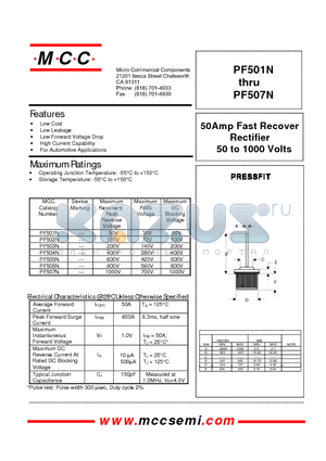 PF506N datasheet - 50Amp Fast Recover Rectifier 50 to 1000 Volts