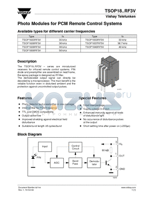 TSOP1836RF3V datasheet - Photo Modules for PCM Remote Control Systems