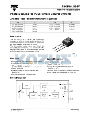 TSOP1836SS3V datasheet - Photo Modules for PCM Remote Control Systems