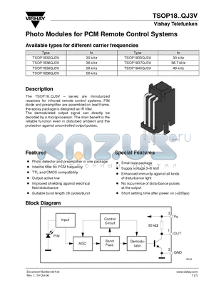 TSOP1833QJ3V datasheet - Photo Modules for PCM Remote Control Systems