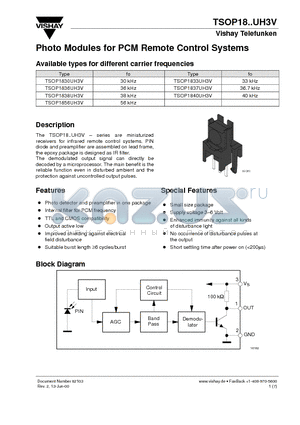 TSOP1837UH3V datasheet - Photo Modules for PCM Remote Control Systems