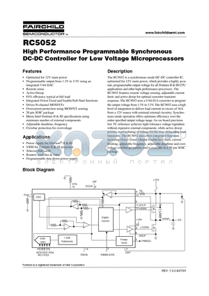 RC5052 datasheet - High Performance Programmable Synchronous DC-DC Controller for Low Voltage Microprocessors