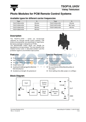 TSOP1838UH3V datasheet - Photo Modules for PCM Remote Control Systems