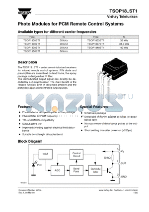 TSOP1838ST1 datasheet - Photo Modules for PCM Remote Control Systems