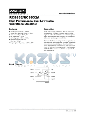 RC5532N datasheet - High Performance Dual Low Noise Operational Amplifier