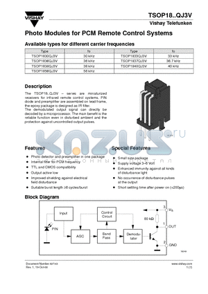 TSOP1840QJ3V datasheet - Photo Modules for PCM Remote Control Systems