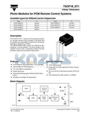 TSOP1840ST1 datasheet - Photo Modules for PCM Remote Control Systems