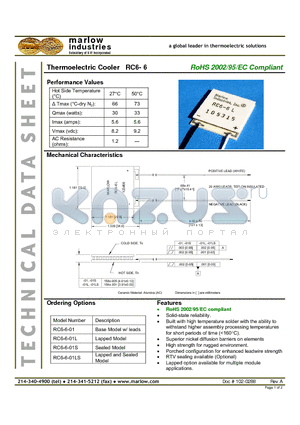 RC6-6-01 datasheet - Thermoelectric Cooler