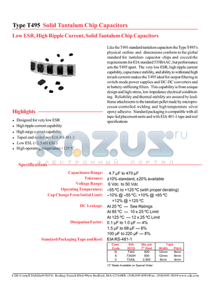 T495V227K006AS datasheet - Low ESR, High Ripple Current, Solid Tantalum Chip Capacitors