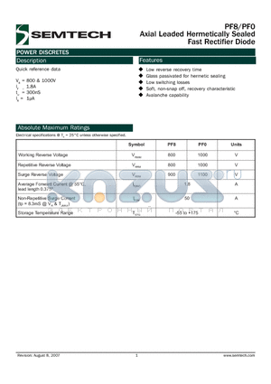PF8 datasheet - Axial Leaded Hermetically Sealed Fast Rectifier Diode