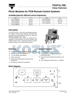 TSOP1856PM1 datasheet - Photo Modules for PCM Remote Control Systems