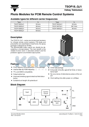 TSOP1856QJ1 datasheet - Photo Modules for PCM Remote Control Systems