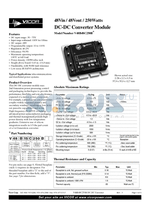 V48C15H250B datasheet - DC-DC Converter Module