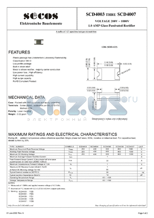 SCD4003 datasheet - VOLTAGE 200V ~ 1000V 1.0 AMP Glass Passivated Rectifier