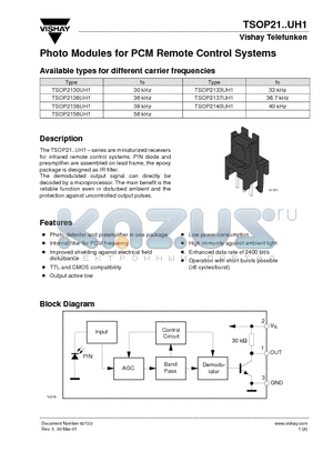 TSOP2137UH1 datasheet - Photo Modules for PCM Remote Control Systems