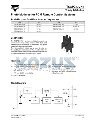 TSOP2136UH1 datasheet - Photo Modules for PCM Remote Control Systems