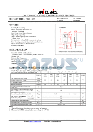 SRL1060 datasheet - LOW FORWARD VOLTAGE SCHOTTKY BARRIER RECTIFIER