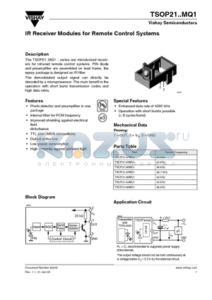 TSOP2137MQ1 datasheet - IR Receiver Modules for Remote Control Systems