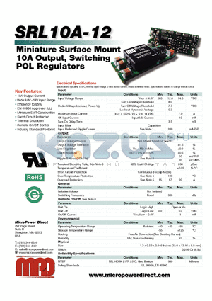 SRL10A-12 datasheet - Miniature Surface Mount 10A Output, Switching POL Regulators