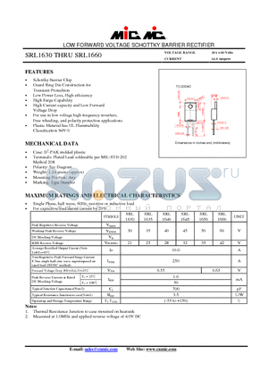 SRL1660 datasheet - LOW FORWARD VOLTAGE SCHOTTKY BARRIER RECTIFIER